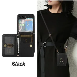 Crossbody Wallet with Card Holder Phone Case for Samsung Galaxy Z Flip 6 5 4 Flip6 Flip5 Flip4 Flip3 PU Leather Shockproof Cover
