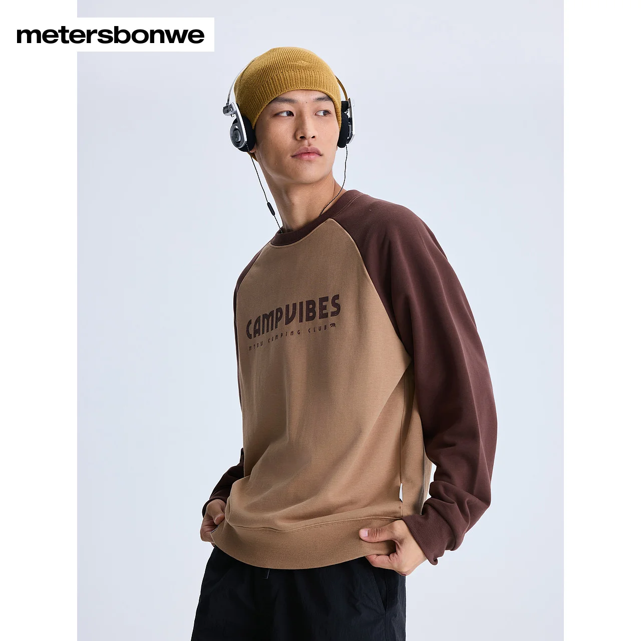 Metersbonwe-Men's And Women's Outdoor Contrasting Raglan Sleeves Knitted Pullover Round Neck Slight Drop Shoulder Jumper Academy