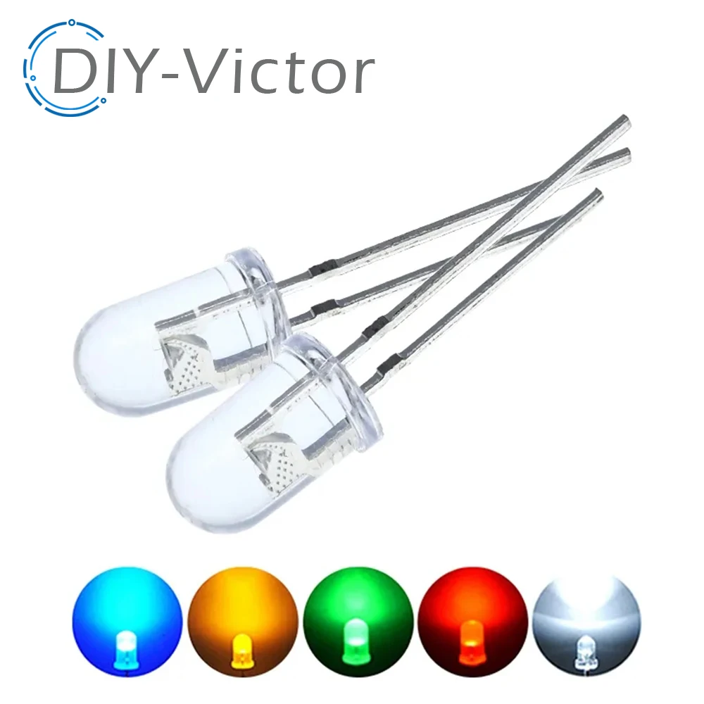 F5 LED Diode DIY Kit Water clear 5MM Red Yellow White Green Blue LED LAMPS 5color*20=100pcs package