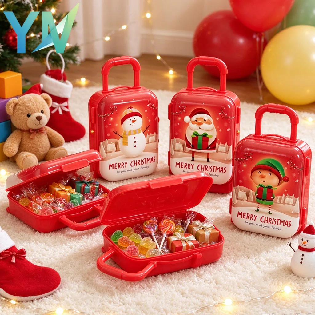 1-10PCS Creative Christmas New Year Gift Rolling Luggage Trolley Case for Holiday Travel Business Trip Party Adults Xmas Decor