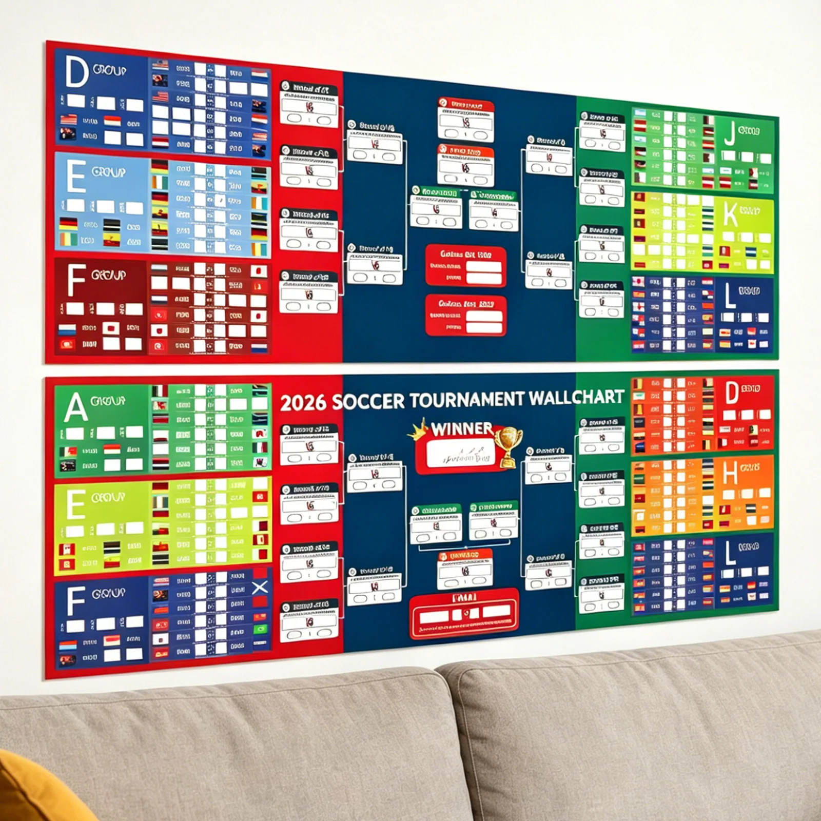 Soccer Event Wall Schedule Poster with Includes 2 Whiteboard Markers and 3 Flag Stickers Activity Background Decoration
