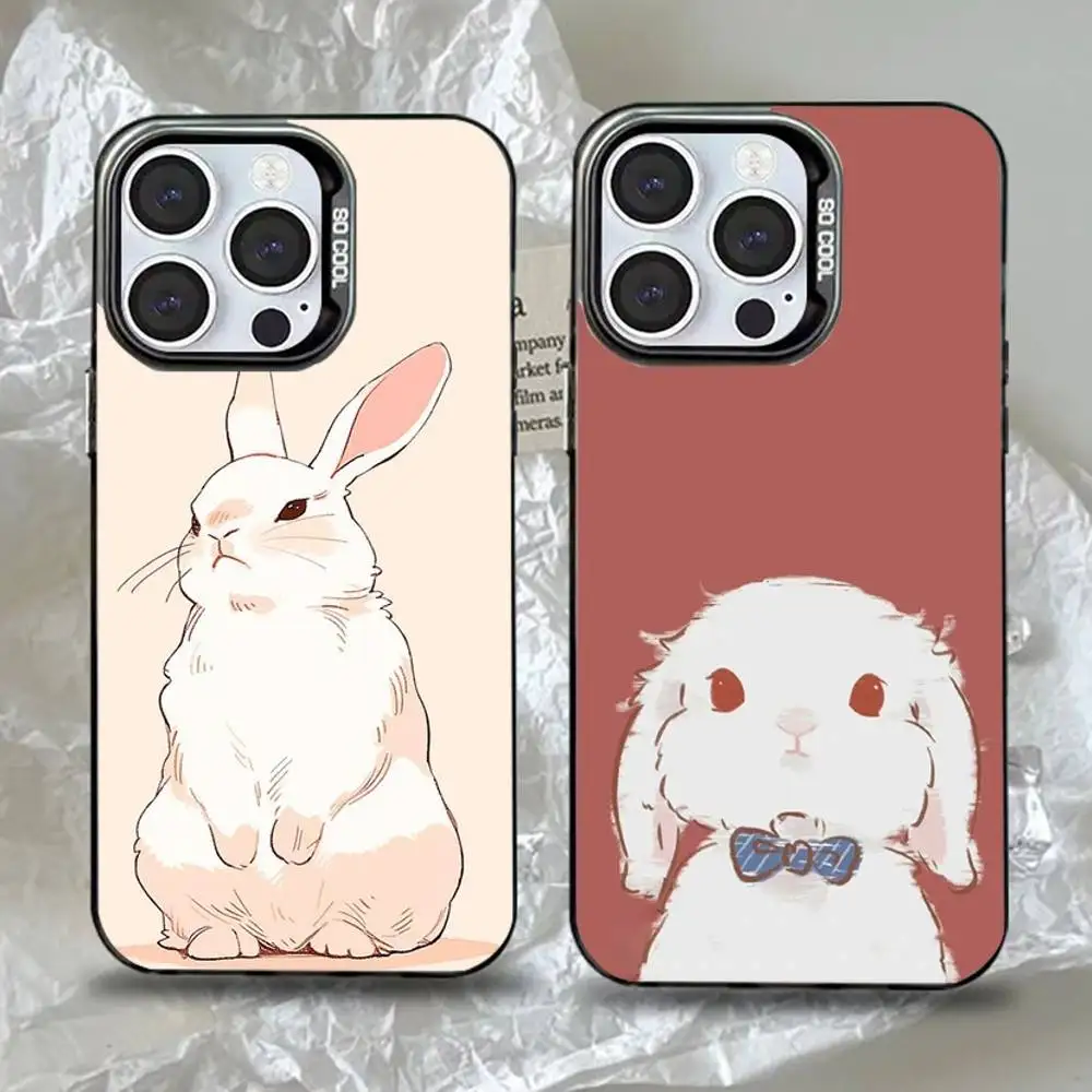 

Cartoon Cute Rabbits Phone Case For iPhone 16,15,14,13,12,11,Pro,Max,Plus,Mini,XS,SE Anti Fall Black Matte Hard Bumper