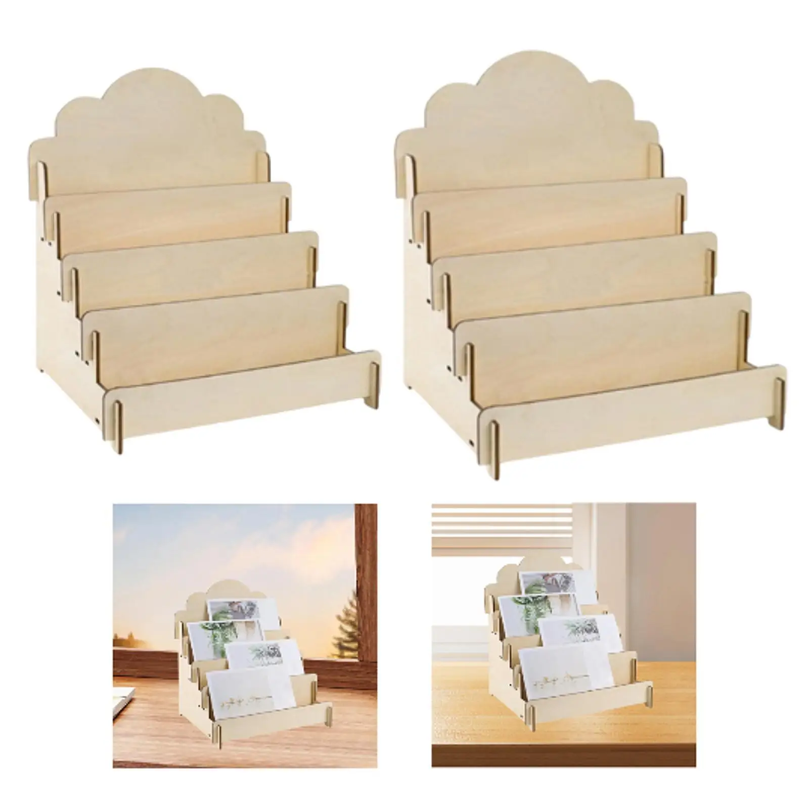 Greeting Cards Display Stand Card Display Holder 4 Slot Easy to Assemble Greeting Card Rack for Postcards Vendors Bookshelves