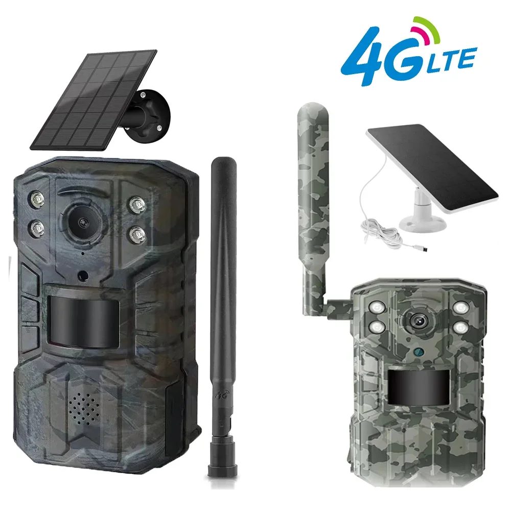 

4G SIM Card Solar Wildlife Camera 14MP Hunting Trail Camera IP66 Waterproof 20M PIR Motion Detection IR Night Vision Device