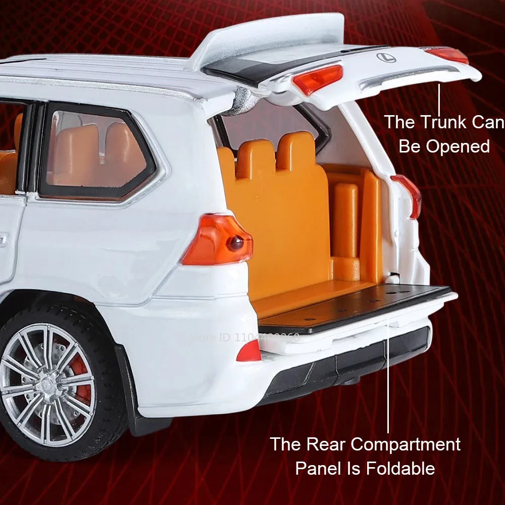 1:32 LX570 GLS580 SUV Model samochodu Zabawka Odlewane metalowe drzwi Otwarte Dźwięk Światło Wycofaj Modele pojazdów terenowych Dekoracyjne prezenty