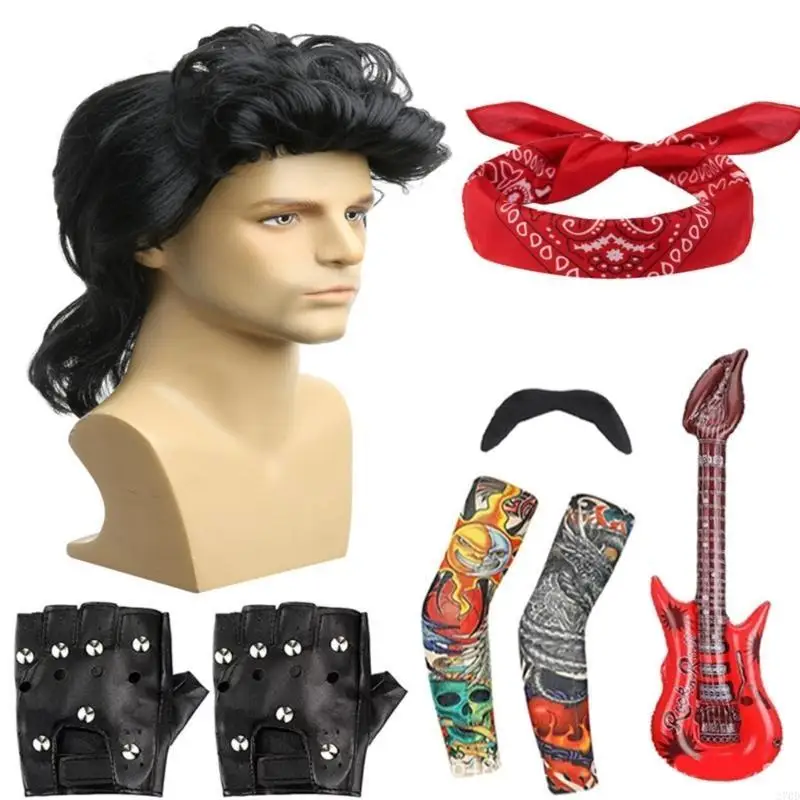 270D gwiazda muzyki akcesoria do kostiumów dla mężczyzn Kid sztuczne brody peruki okulary rękawy naramienne gitara