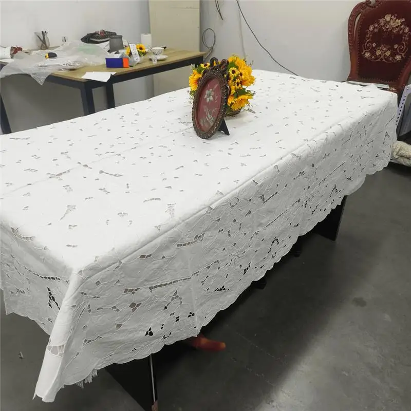 

Скатерть овальная ручной вышивки 16x25м, белая, из хлопка с эффектом окисления, круглая, для дома, тканевая, для обеденного стола, из Китая
