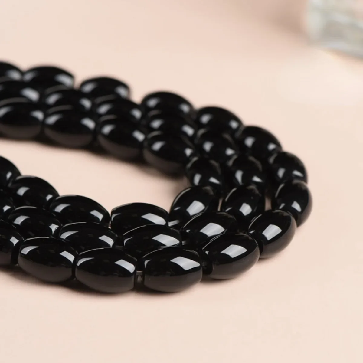 6X9/8X12mm Rice Shape Black Agate Onyx Loose Beads Women Men Jewelry Making Design DIY Necklace Carnelian Stone Accessory Crafts