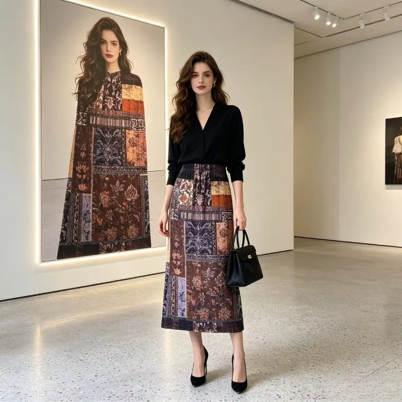 Miyake Pleated French Style 2026 Art Print Pleated Skirt Women Casual Summer New High Waist Slimming Fashion A-line Skirt Pleat