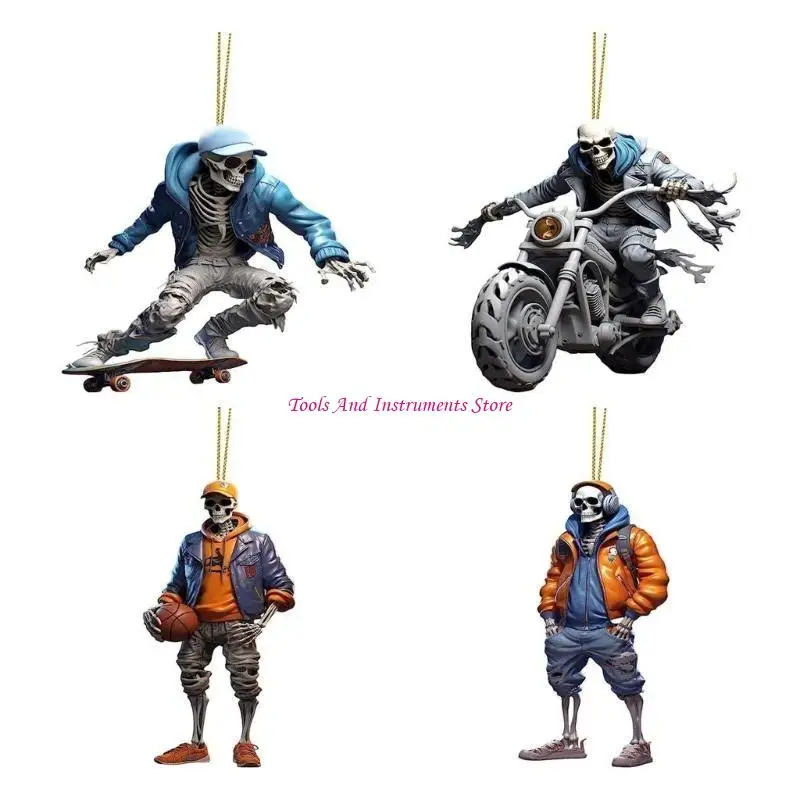 Estatua Skul Cool Halloween Skeleton Figurine CAR ORNAMENTO ACRYLIC Decoración colgante C7AC