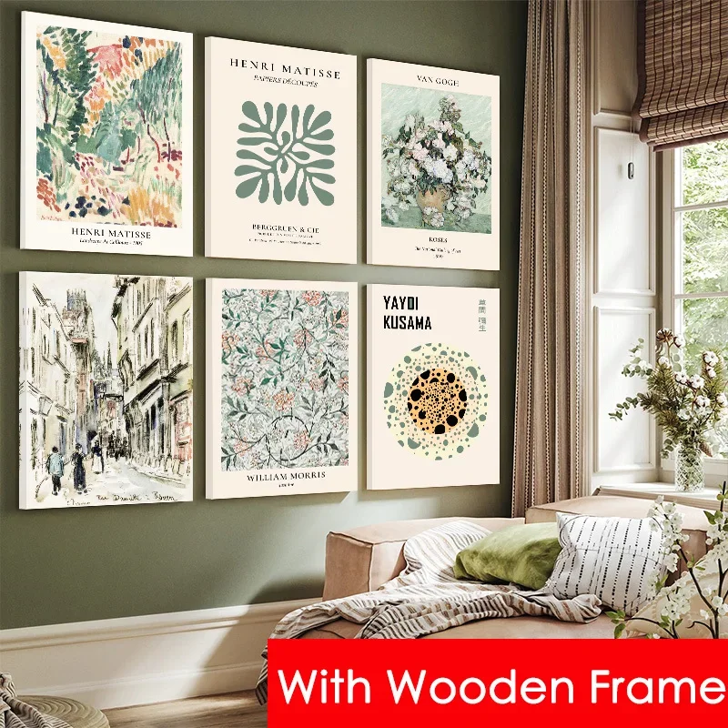 Framed Henri Matisse Van Gogh Posters Flower Market Wall Art Abstract Yayoi Kusama Canvas Painting Nordic Interior Home Decor
