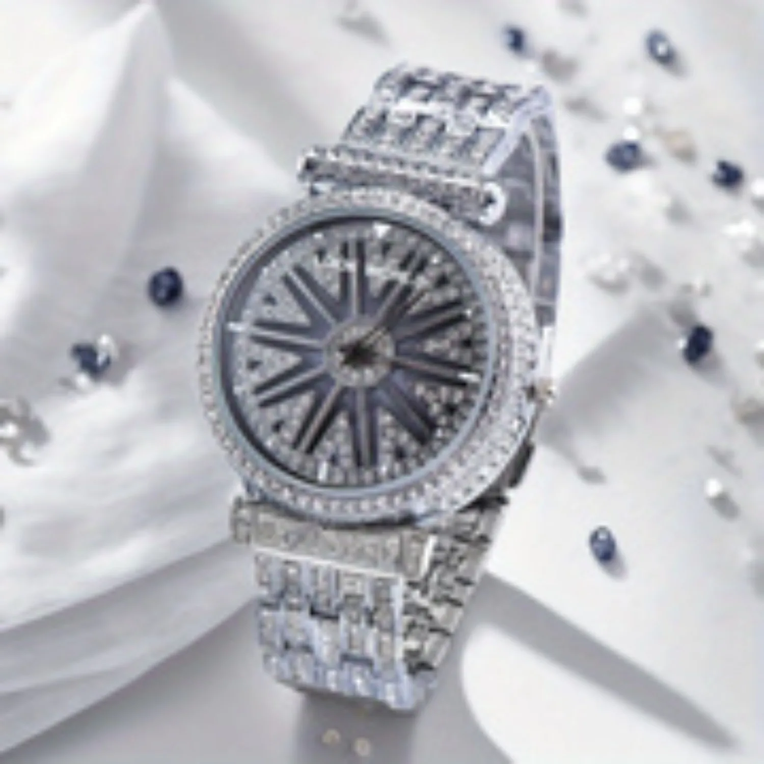 Rhinestone Studded Luxury Watch, Stainless Steel Rotating Dial, Waterproof, Ideal Gift , Fashionable Accessory for Any Occasion