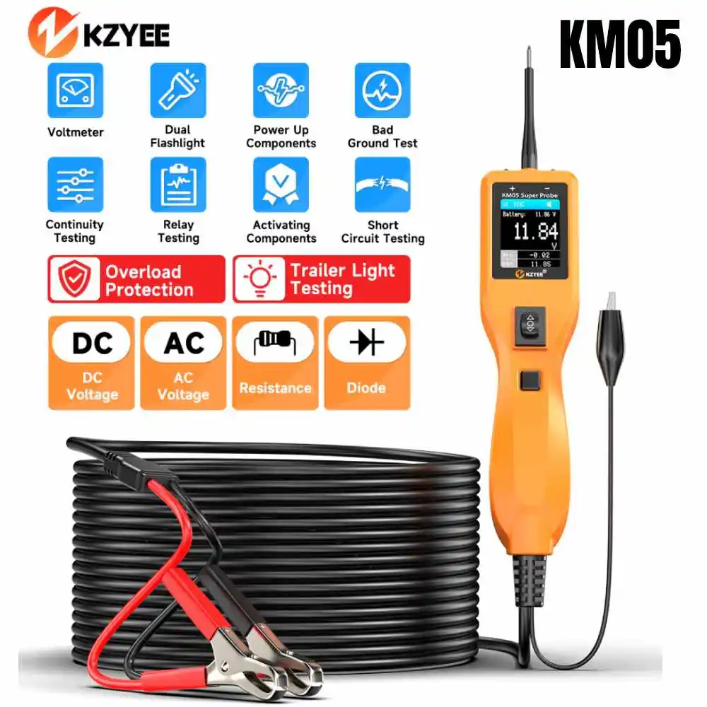 KZYEE KM05 Automotive Circuit Tester Power Circuit Probe Kit 12V 24V Electrical Diagnostic Tool Short Finder Digital Voltage