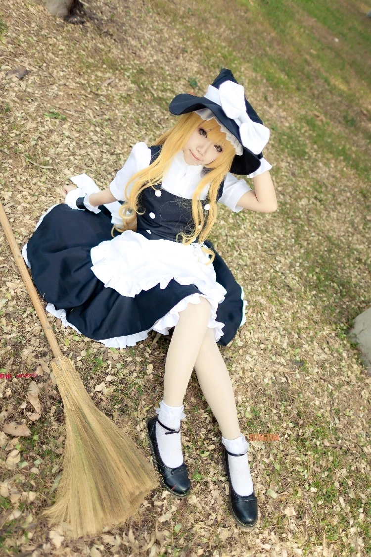 Touhou Project Shrine Maiden Kirisame Marisa Maid Dress Cosplay Costume Lolit Party Dress With Hat