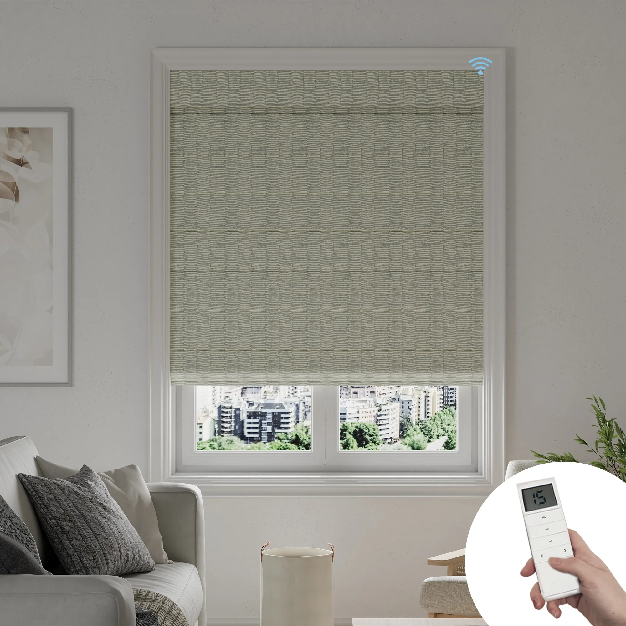Persianas Romanas de Alta Gama, Cortinas Opacas Inalámbricas Inteligentes, Persianas Romanas Motorizadas para Ventanas