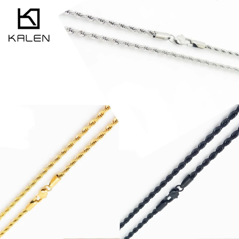 KALEN 3MM Einfache Edelstahl Melonenkern-Verschluss Halskette für Damen und Herren Goldfarben Gedrehte Kette Großhandel Geschenk Modeschmuck