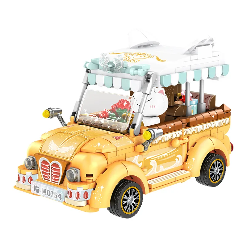 Creative Cats Bus Building Blocks Cute Tank Stall Store Wedding Car Model City DIY Assembly Mini Bricks Toys For Kids Girls Gift