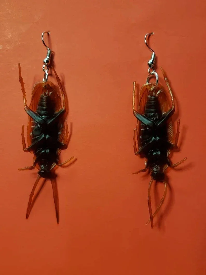 Cockroach earrings spooky creepy earrings Halloween bugs weird gifts jewlery fun earring surgical kooky gift