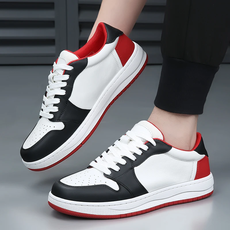 

Men's Genuine Leather Sneakers 2026 Fall New Platform Lace-Up Men Sneakers Shoes Color-Block Casual Shoes Men’s