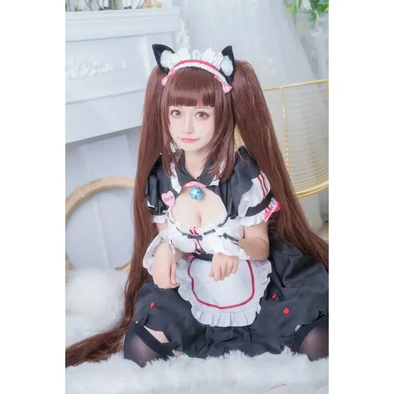 Disfraz de Cosplay de vainilla en Stock, vestido de sirvienta, traje de sirvienta NEKOPARA Chocola Vanilla OVA, uniforme de juego de sirvienta, gato Neko, chica y mujer