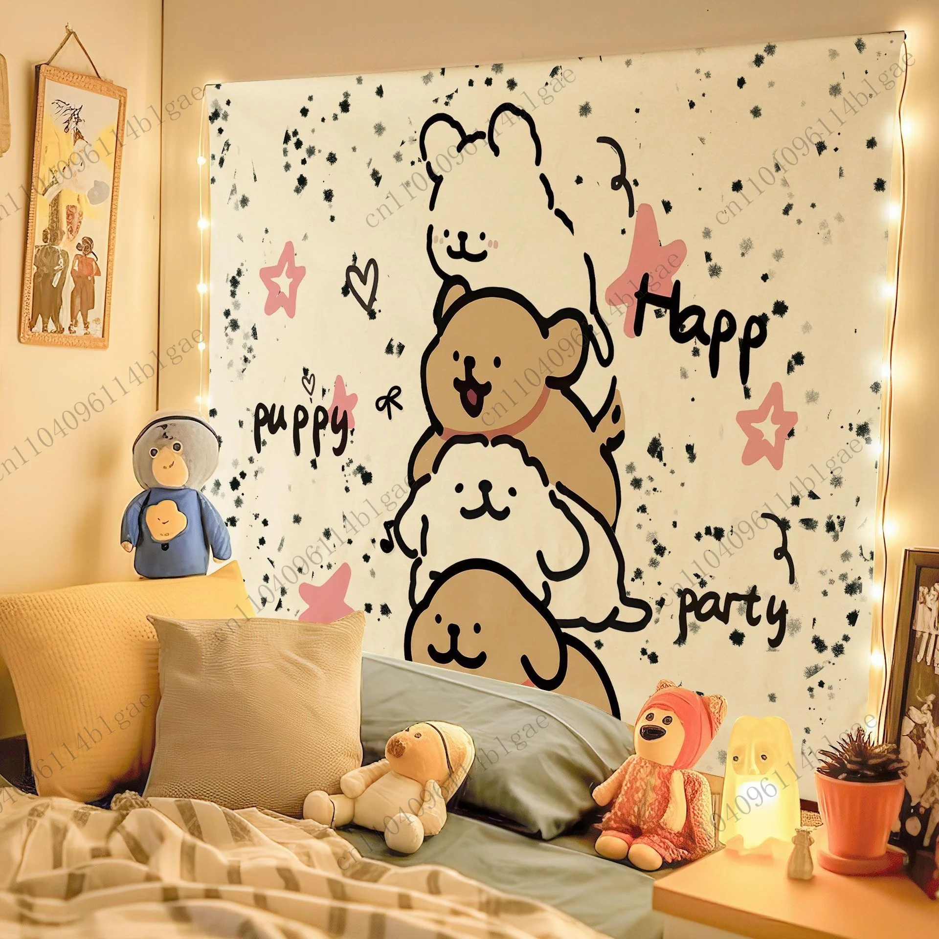 

Cute Cartoon Animals in Garden Wall Tapestry Birthday party tapestry cartoon wall hanging Cute DogTheme Background