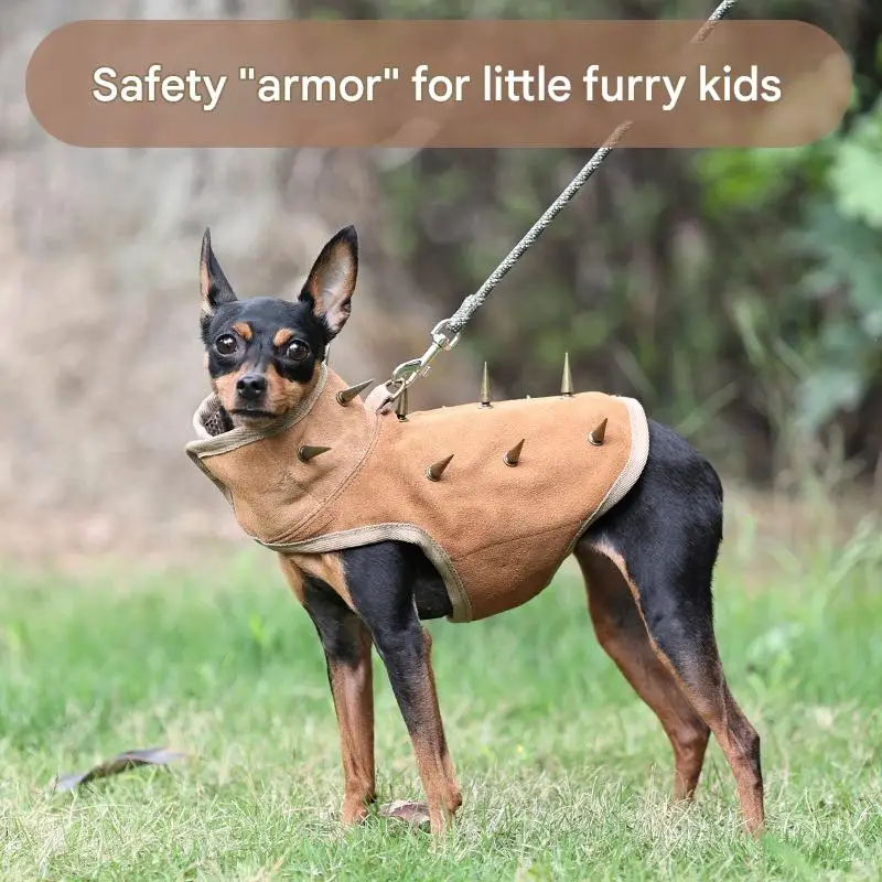 Dog Vest Genuine Leather Spiked Anti Bite Protective Vest Adjustable Metal Spike Small Dogs Puppy Outdoor Walking K9 Pet Supplie