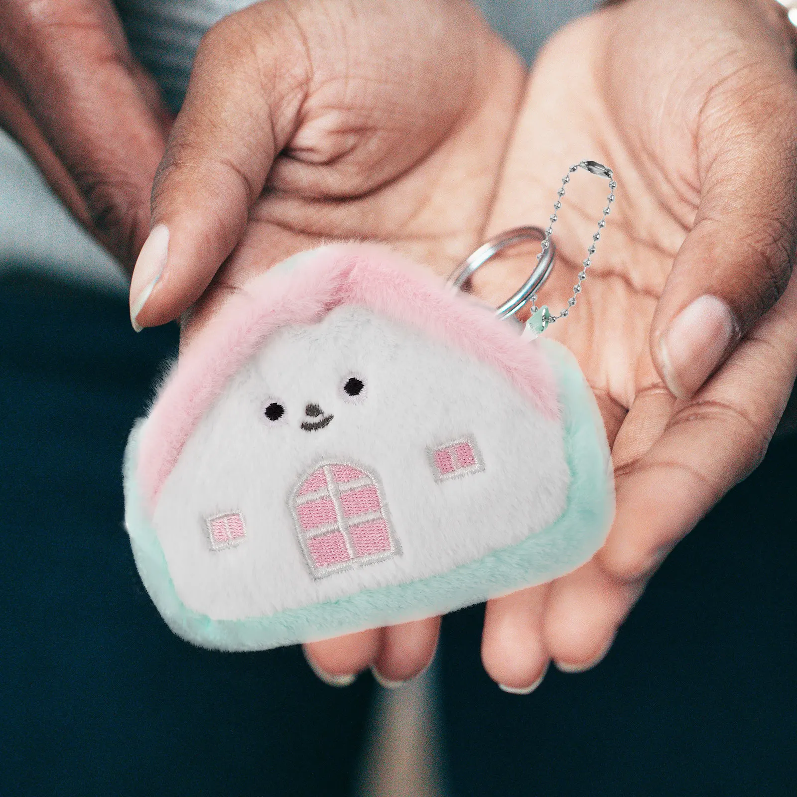 Mini House Keychain Wallet Cute Coin Pouch for Women Men Soft Touch Storage Bag for Keys Earbuds USB Cables Daily Essentials
