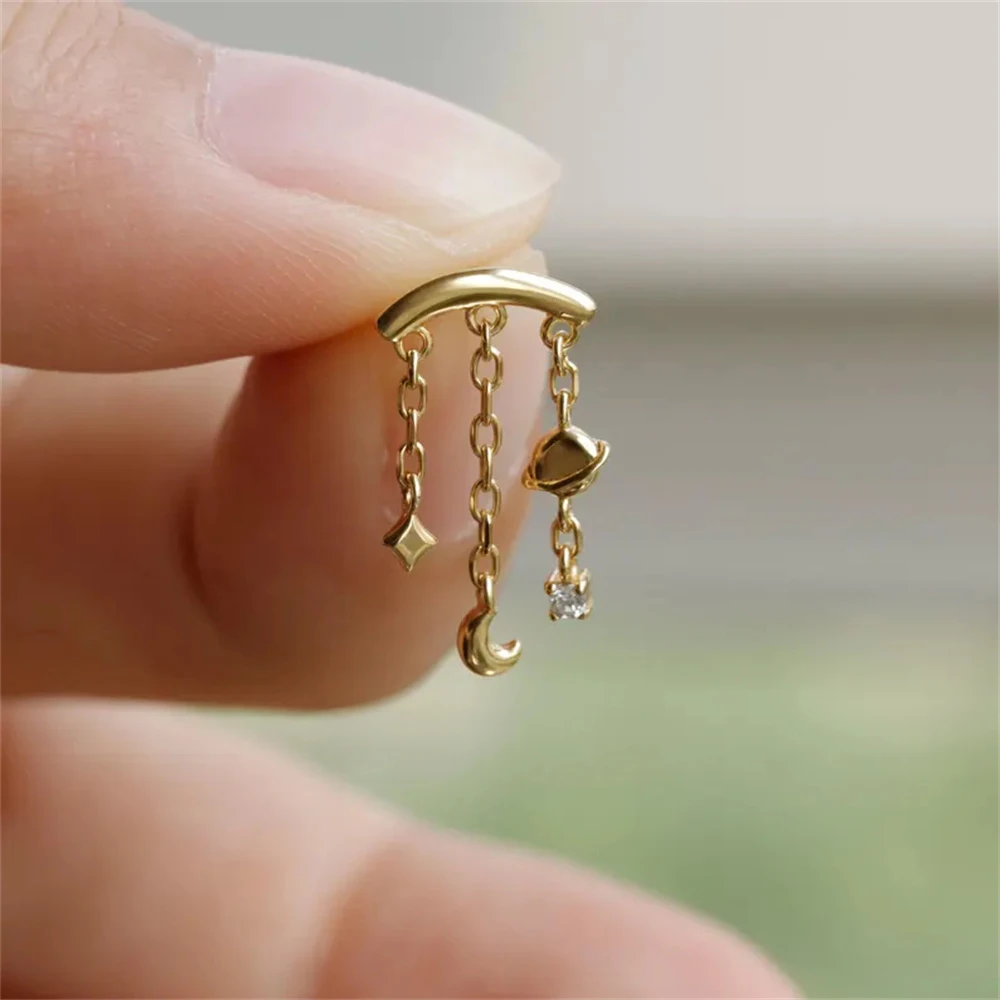 

CANNER 1PC 925 Sterling Silver Eight-pointed Star Flower Flat Head Piercing Earrings For Women Ins Classic Puncture Earring Gift