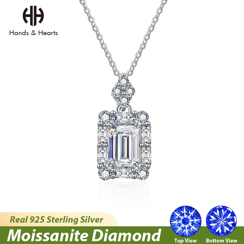 

H & H Real Moissanite with Certificate Diamonds Necklace for Women 925 Sterling Silver Chain Plated 18k White Gold Fine Jewelry