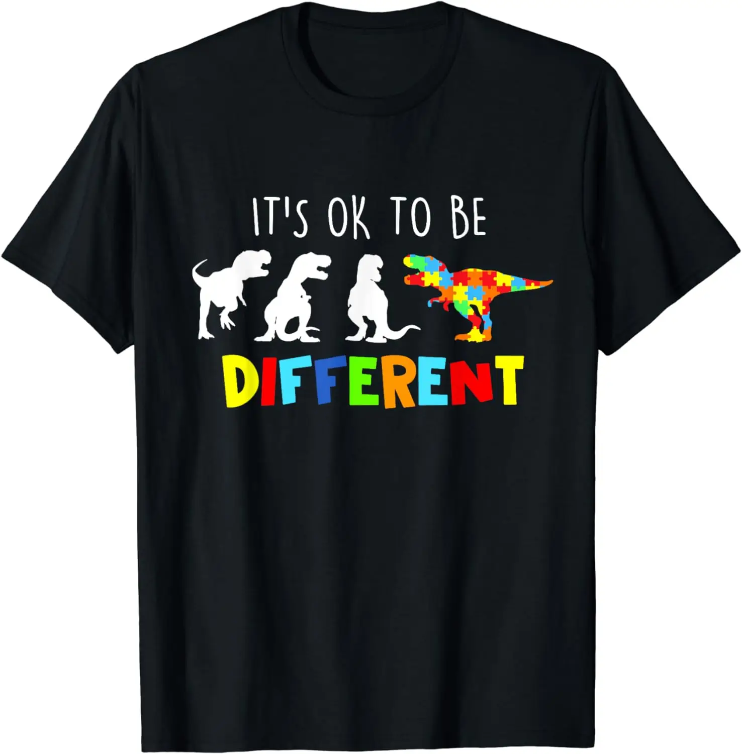 Autism Awareness Dinosaur Kid Boys Its Ok To Be Different T-Shirt  Men Clothing Tops  Graphic T Shirts  Camisetas