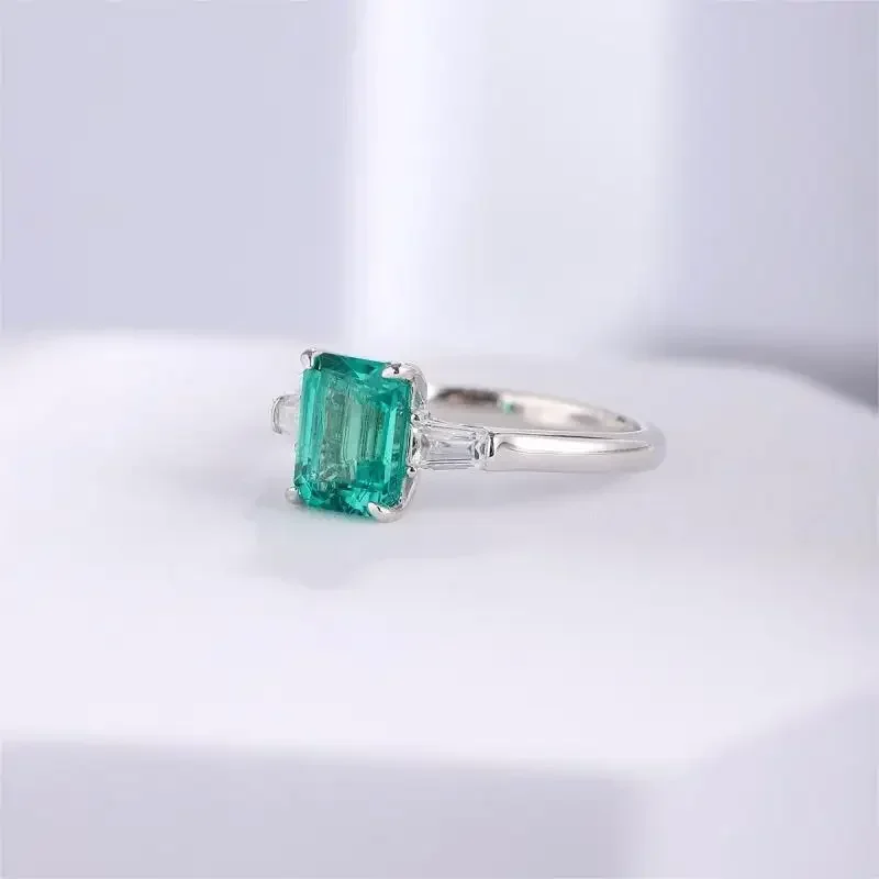 YanYao Jewelry Classic Design S925 Silver 1.44ct Lab-Grown Emerald Ring Women's customizable white gold