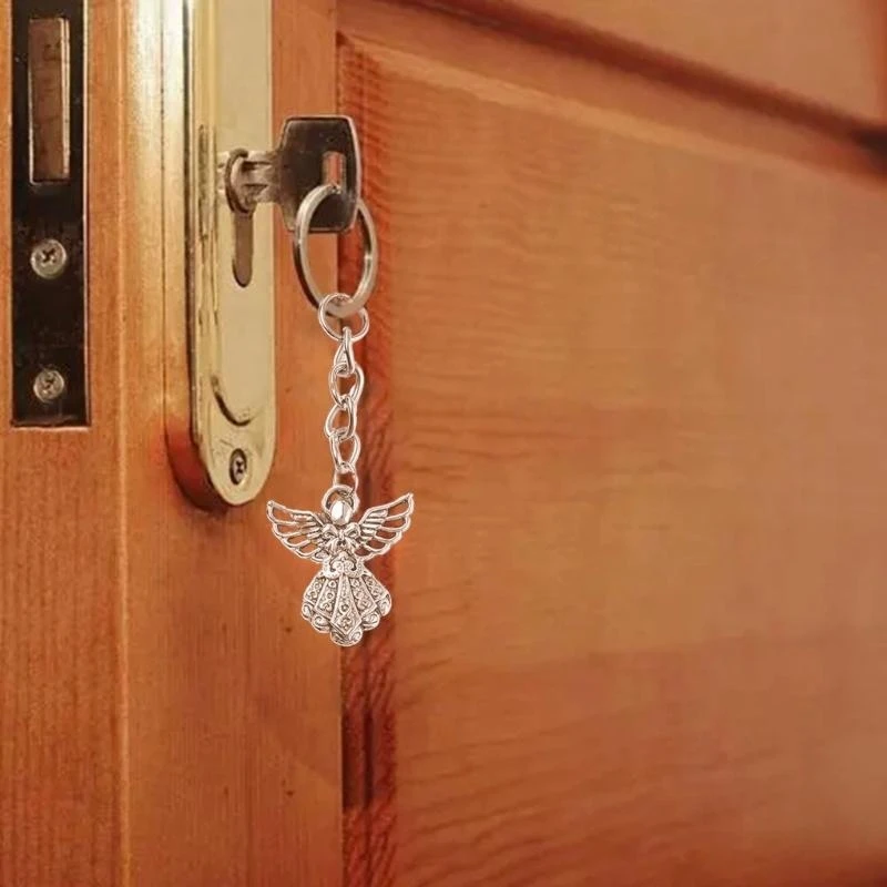 573B Stylish Angel Wing Keychain Silver Metal Pendant for Auto Keys Phone Lanyard