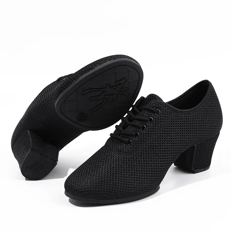 Damskie letnie siatki Ballroom czarne obcasy 3.5cm 5cm szpilki miękkie podeszwy nauczyciel Sailor Square Latin Dance Shoes