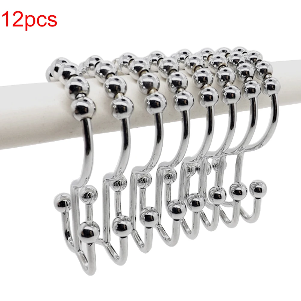 12pcs Easy Glide Rustproof Durable Hanging Rings Heavy Duty Home Roller Balls Bathroom Modern Portable Accessories Double Sided