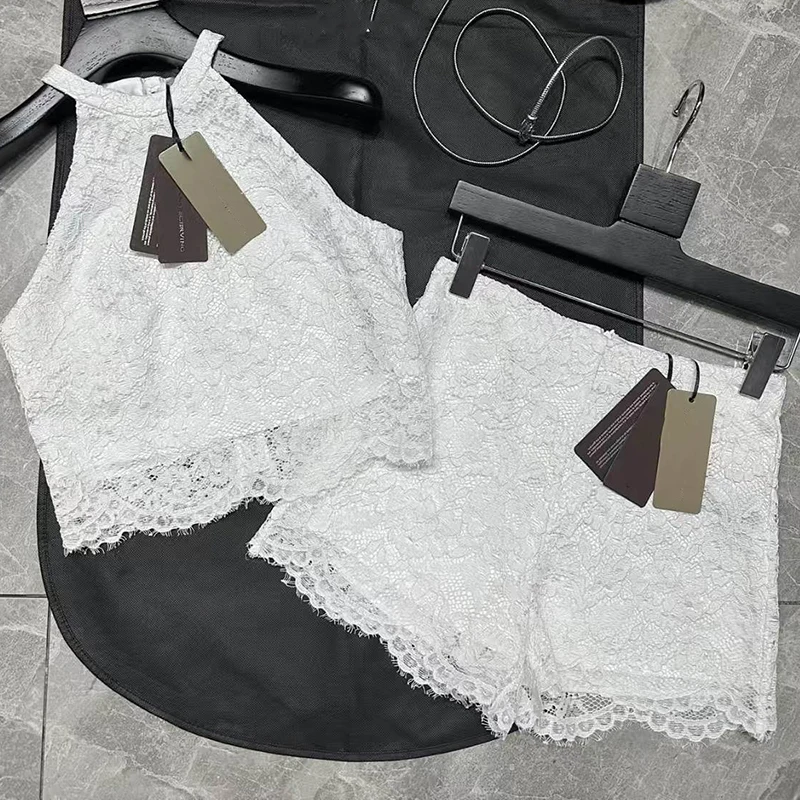 

Women's lace neck hanging set, sleeveless vest top+shorts, lace hollow fashion sexy top, summer, new, 2025