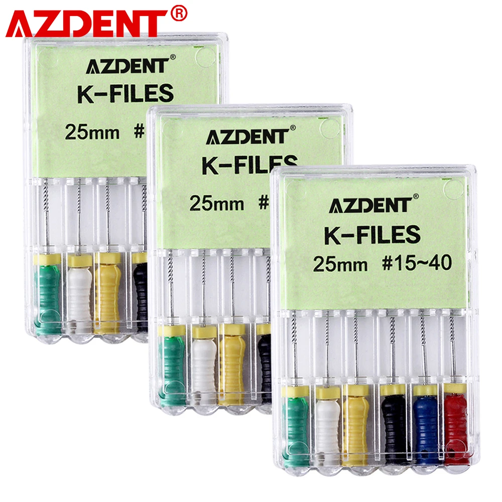 AZDENT 6 Pcs Niti Dental K-files 25mm 15 to 40 Endo Root Canal H-File Hand Use Dentist Tools Dentistry Endodontic Instruments