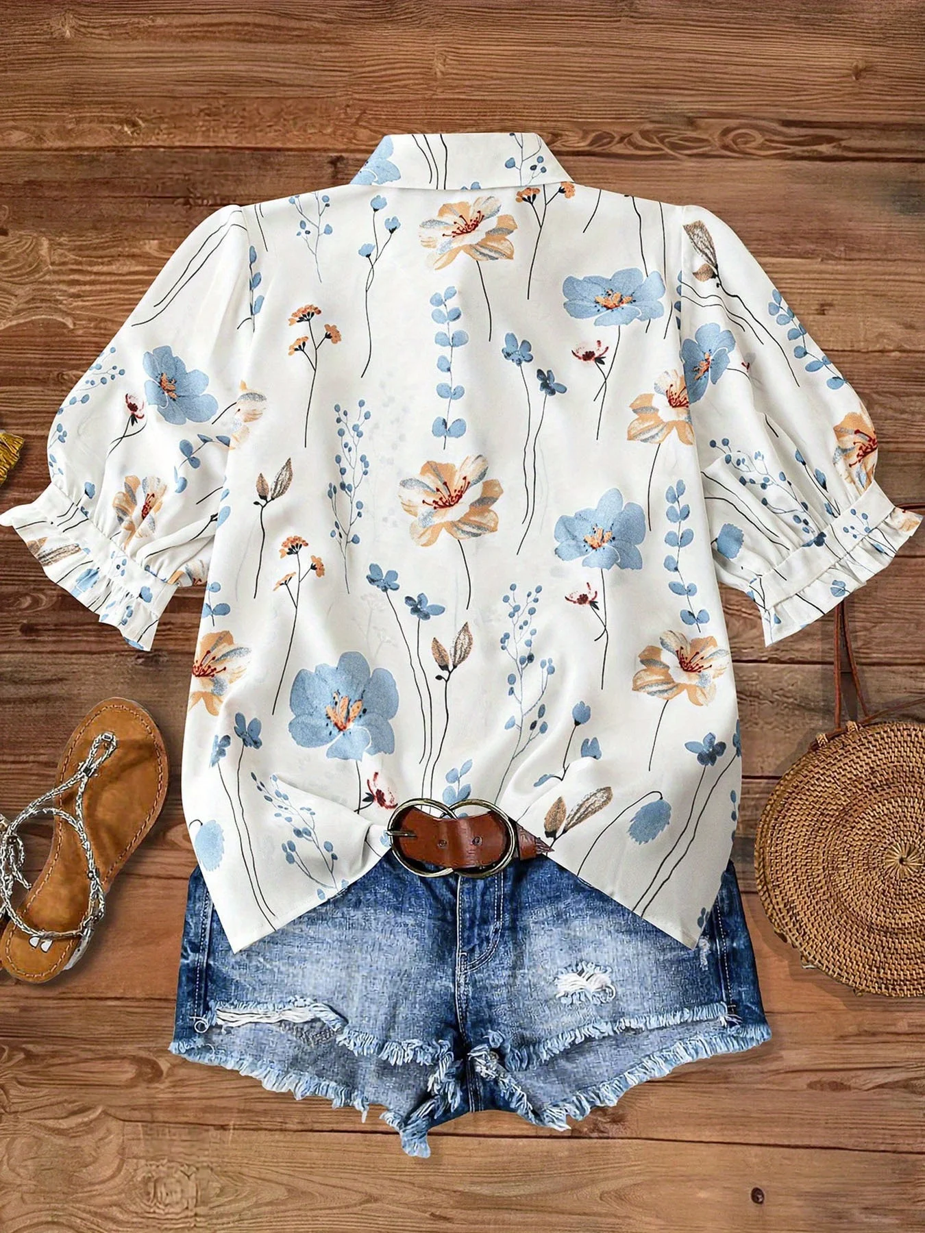 Women's Plus-Size Elegant Printed Button-Down Shirt – Summer Vacation Lapel Half-Sleeve Top image 2