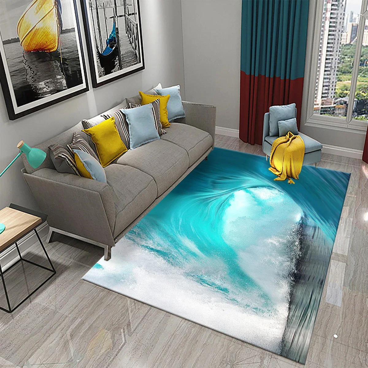 Blue Ocean Wave Carpet Sea Beach Theme Rug Cute Seaside Scenery Floor Mat Living Room Bedroom Sofa Children's Room Decor Rugs