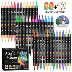 24/48/72 Colors Dual Tip Acrylic Paint Markers 12/24/36 Pack Art Markers Set Drawing Markers for DIY Crafts Making Art Supplies