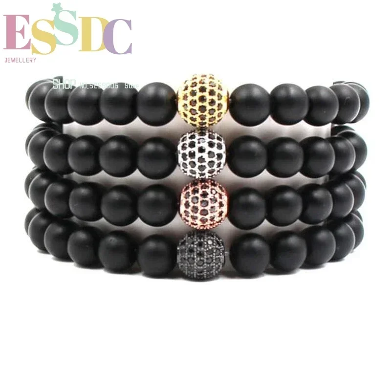 Matte Black Agate Micro-set Ball Energy Handmade Beading Bracelet For Men Or Women Jewelry Wholesale