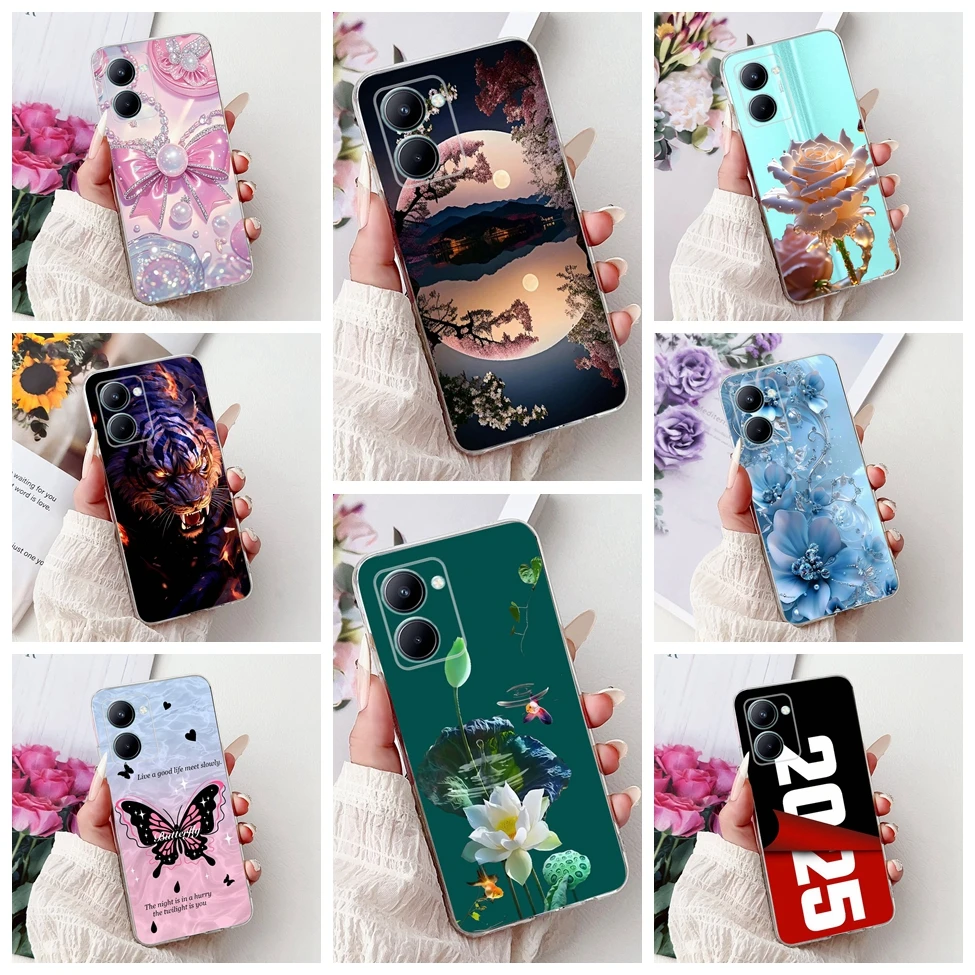 

Чехол для Realme C33 RMX3624, прозрачный милый кот, модный цветок, забавная крутая окрашенная мягкая задняя крышка для Realme C33 4G, чехол-бампер для телефона