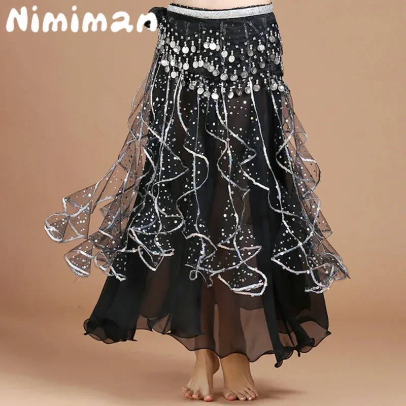 Belly Dance Costumes Half Skirts Fashionable Sequins Chiffon Suitable for Adult Indian Dance Evening Dress Performances