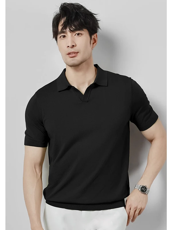 

Summer Thin Knitted irt Men's Casual ort Sve Turn-down Collar T-irt Korean Sle Faionable Color Urban ...