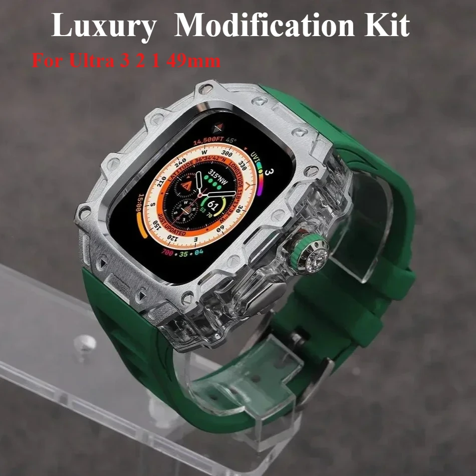 

Modification Kit Case+Strap for Apple Watch Ultra 3 2 49mm Luxury Crystal Button Stainless SteelCase for iWatch Series Ultra 49M