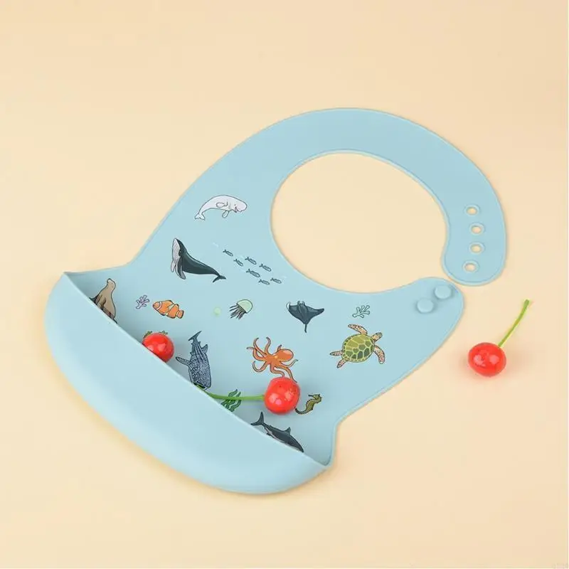 Q22D bé hoạt hình Bibs Bibs có thể điều chỉnh APRON Lớp thực phẩm Silicone Silicone Cho ăn Thực phẩm với túi