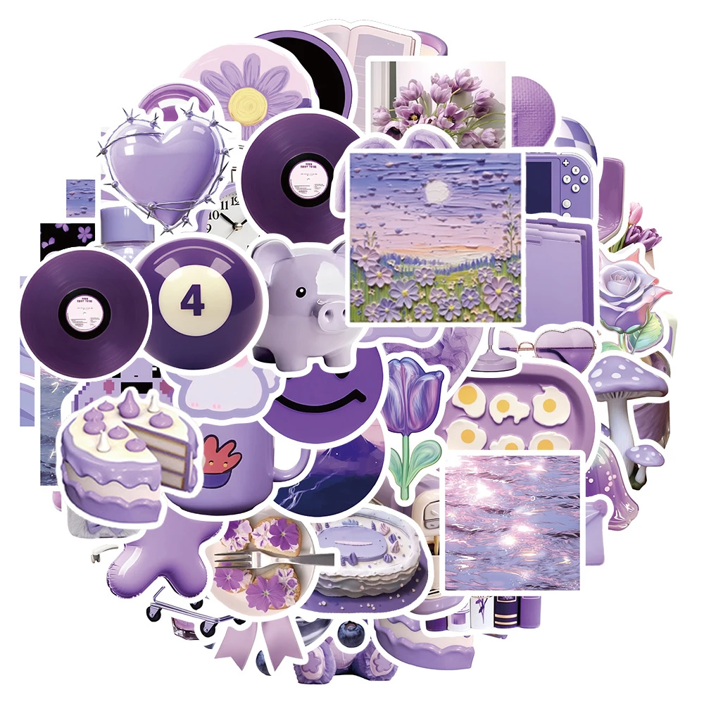 

10/30/56pcs Kawaii Ins Style Purple Aesthetic Stickers Cute Creative Sticker DIY Laptop Scrapbook Bike Girls Decals Decoration