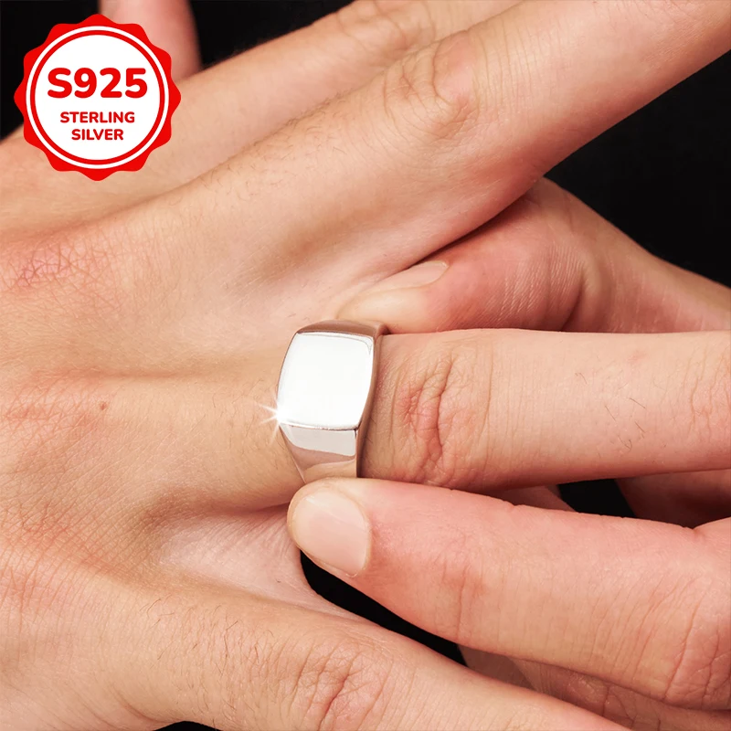 

925 sterling silver punk-style three-dimensional square smooth men's ring, fashionable men's jewelry gift