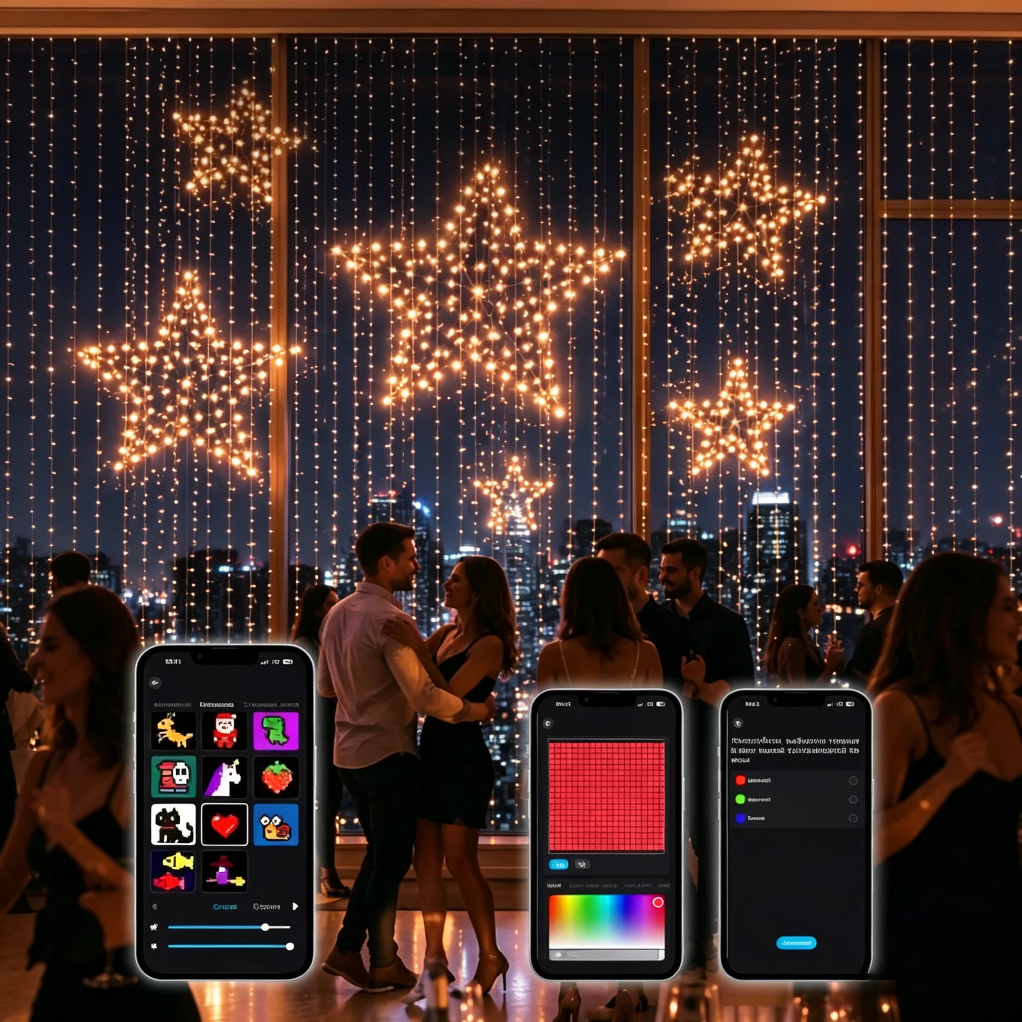 400LED RGB Smart Curtain Lights Bluetooth APP Remote Control DIY Pixel Pattern Music Sync Fairy Lights Christmas Window Decor