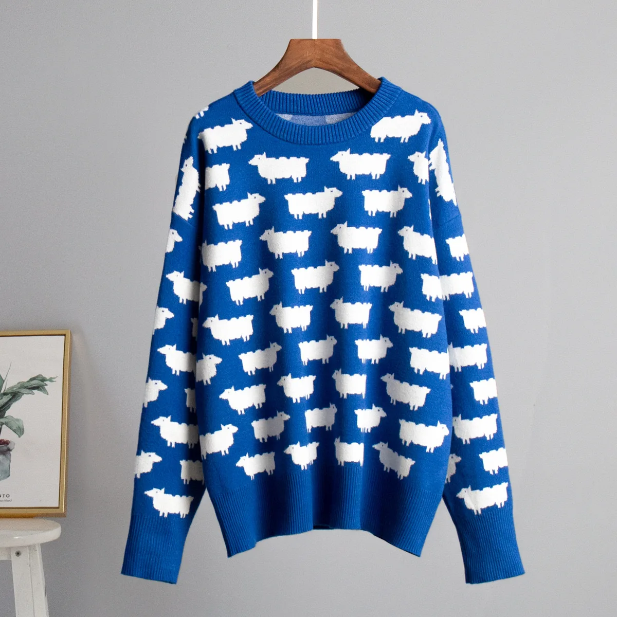 2025 New Autumn Winter Fashionable Warm Women's Knitted Tops Leisure Cute Alpaca Pattern Round Neck Long-sleeved Loose Pullover 6