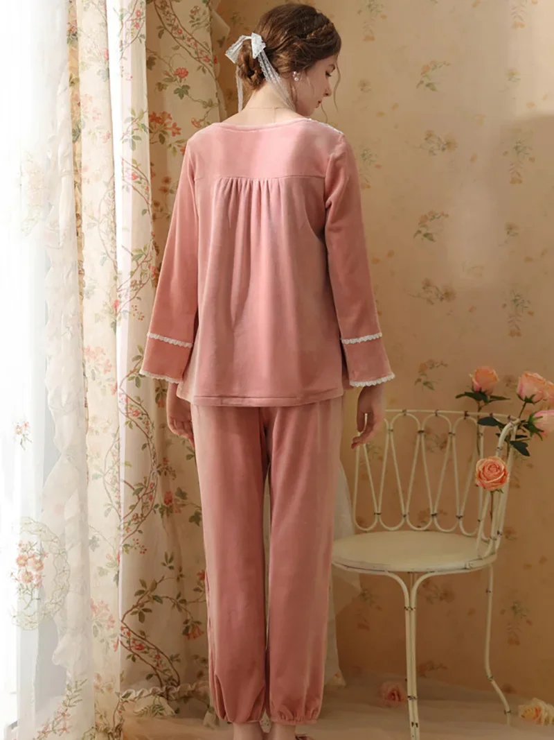 Smile Sleeping Loungewear pour femme, col en V chaud, nickel é, vintage, princesse douce, glunel, ensemble 2 pièces, lieu, automne, hiver